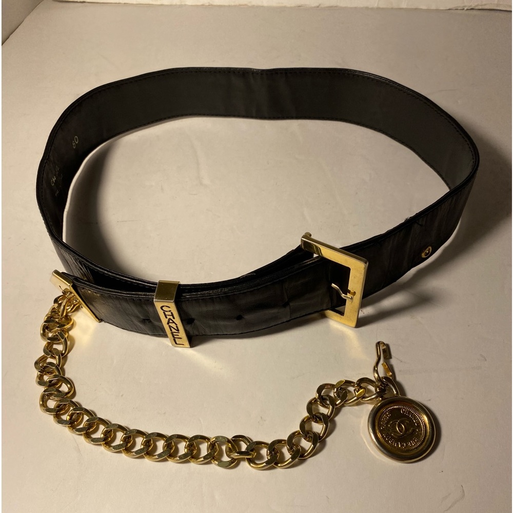 Chanel Vintage Leather Drop Chain with Logo Detail Belt Size: 80cm